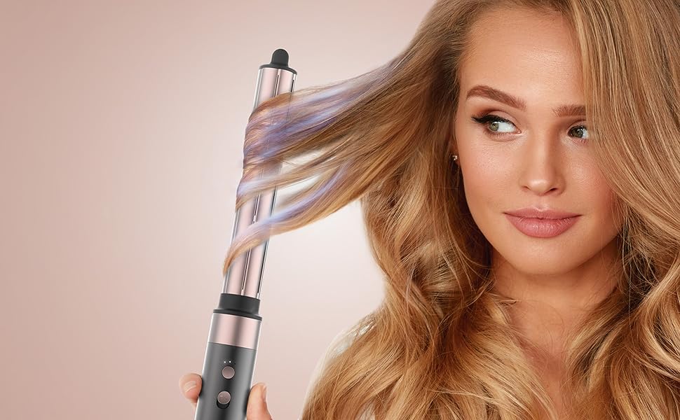 Щітка з гарячим повітрям Фен Стайлер Випрямляч Bamba CeramicCare AirGlam Original. 6 в 1, 6 змінних головок, ефект Коанда, 2 швидкості та 3 температури, Real Ion (6 насадок, чорний)