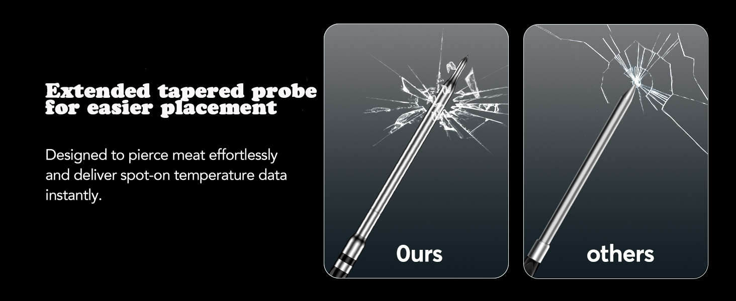 Бездротовий термометр для м'яса з Bluetooth та нескінченною дальністю, 7 сертифікованих NIST сенсорів, для гриля, мангала, печі, фритюрниці (чорний)