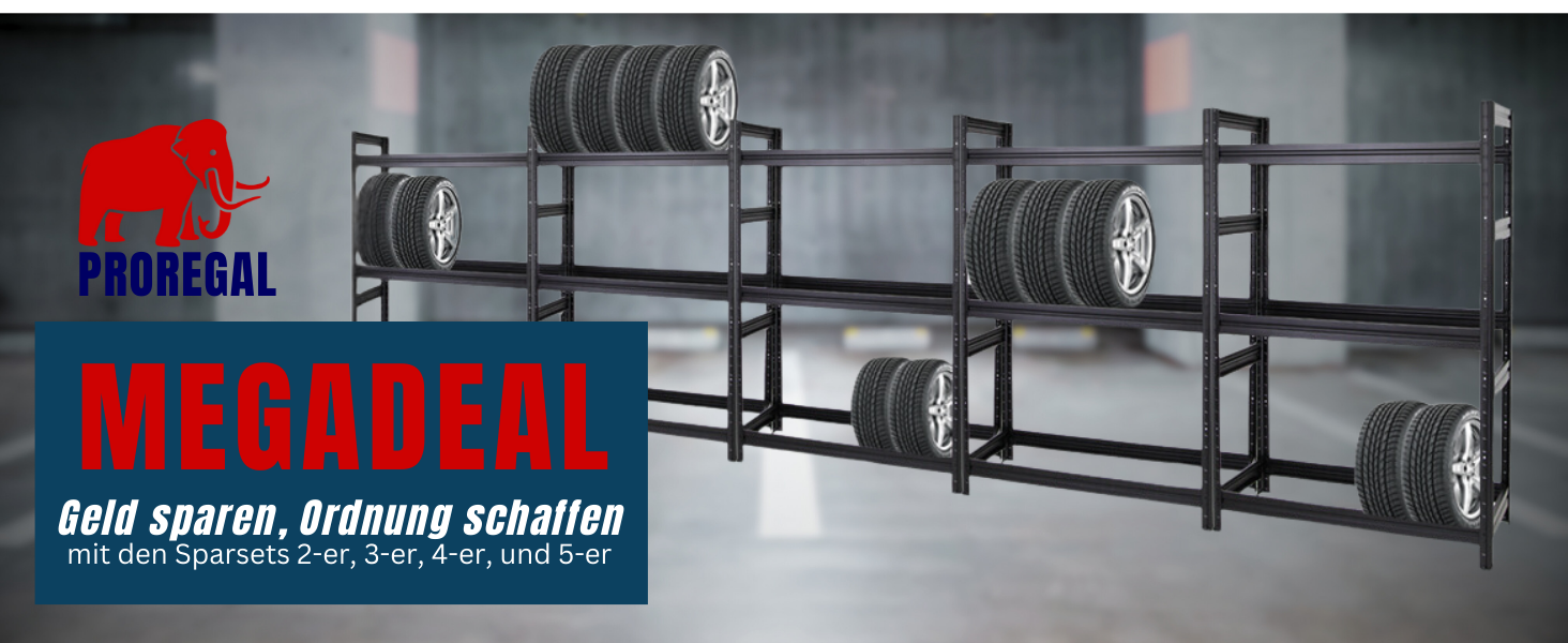 Стелаж для шин PROREGAL Dino, 180x120x50 см, чорний, до 12 шин, вантажопідйомність 150 кг | для гаража, підвалу, майстерні