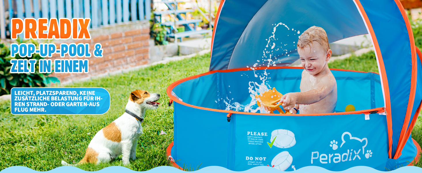 Дитяче ігрове басейн Peradix 4-в-1 з UV-захистом, басейн з кульками, намет, пляжний намет з москітною сіткою, портативне ігрове намет, басейн з кульками, сонцезахист, літо, для дітей (Блакитний)