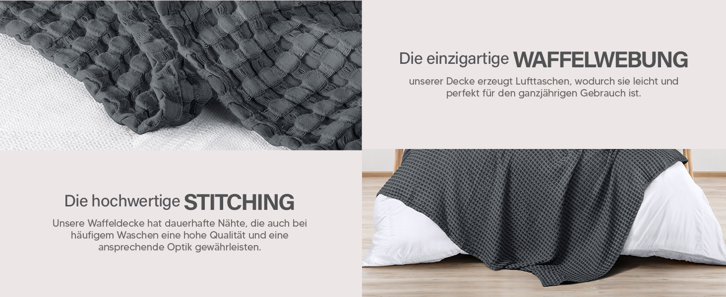 Вафельна літня ковдра Utopia Bedding з 100% бавовни, антрацит, 228x228 см