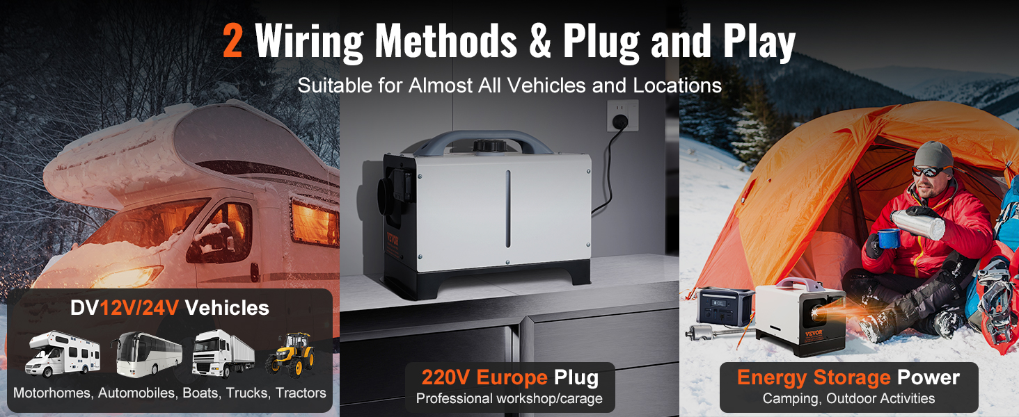 Електрична дизельна піч опалення VEVOR 12V 5-8kW з LCD-дисплеєм, пультом та Bluetooth. Горизонтальна модель.