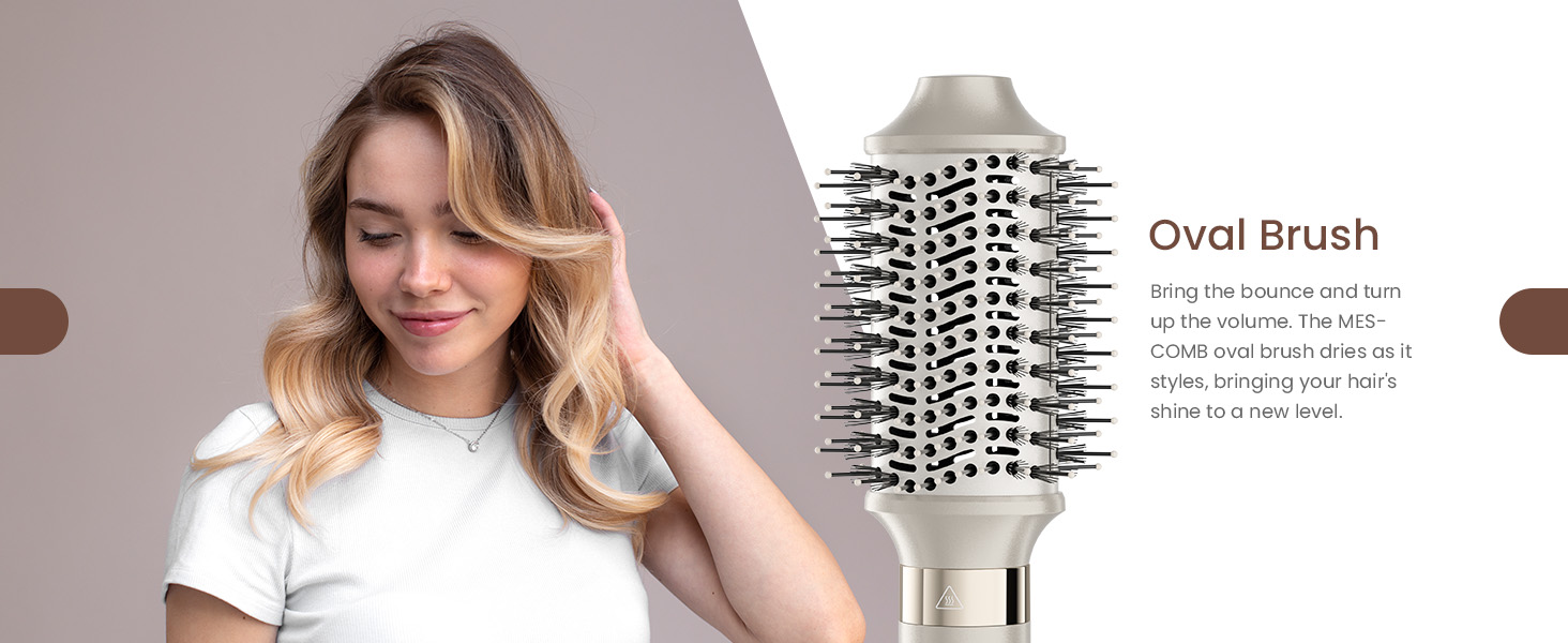 Мультистайлер для волосся 5 в 1 MESCOMB: високошвидкісний фен, круглий брашинг та автоматичний курлер для об'єму, локонів і випрямлення, колір шампань-золото