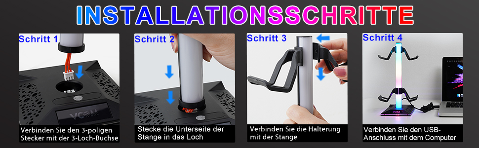 Підставка для навушників VCOM RGB з підсвічуванням, 10 режимів, 2 USB-порти, для геймерів, аксесуари для ПК