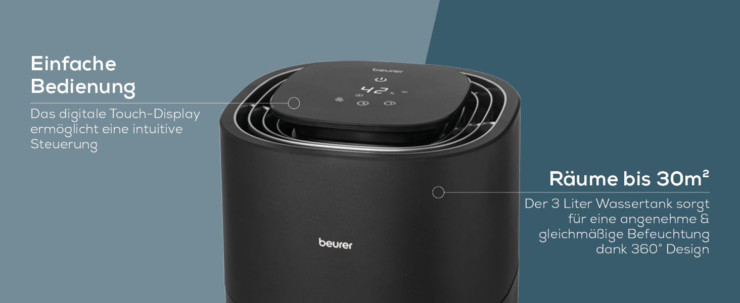 Зволожувач повітря Beurer LB 300 Plus: Тест-переможець Stiftung Warentest, холодний тип випаровування, індикатор вологості, фільтр-сушка, до 45 м²
