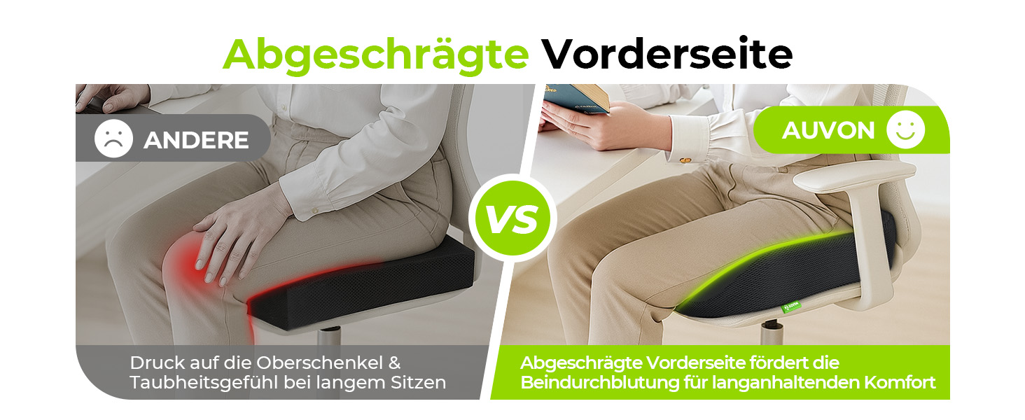 Ортопедична подушка для сидіння AUVON для офісного та автомобільного крісла, кільце для геморою, ергономічна - товстий пінополіуретан Memory Foam, міцна підтримка куприкової області та зняття болю, комфортне сидіння та покращення кровообігу