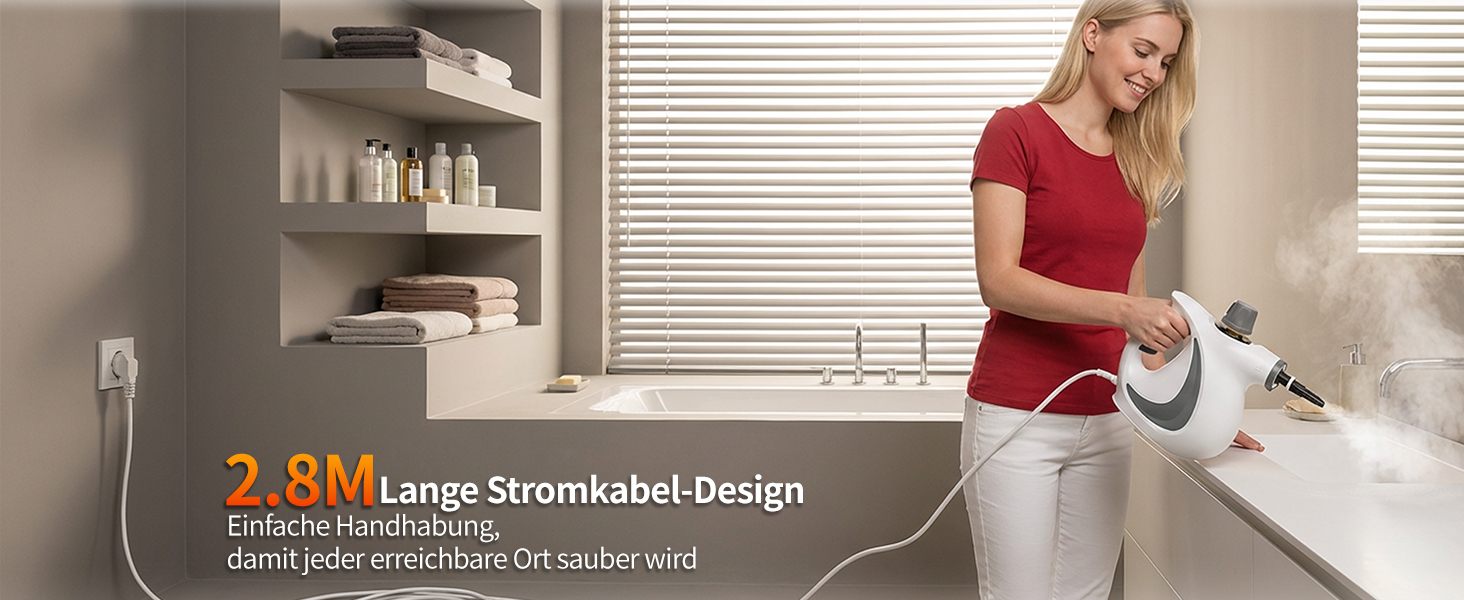 Портативний пароочисник для дому з аксесуарами, 3 бари, 1300 Вт, без хімікатів. Підходить для кухні, підлоги, плитки, диванів (білий)