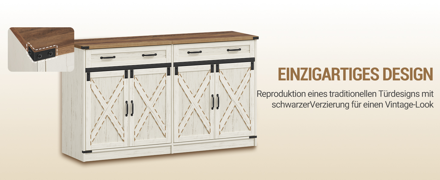 Кухонна шафа Hzuaneri з ящиком та 2 дверцятами, шафа для зберігання, регульовані полиці, стиль кантрі, 40 x 140 x 80 см, вінтажний коричнево-білий колір, SC94814X