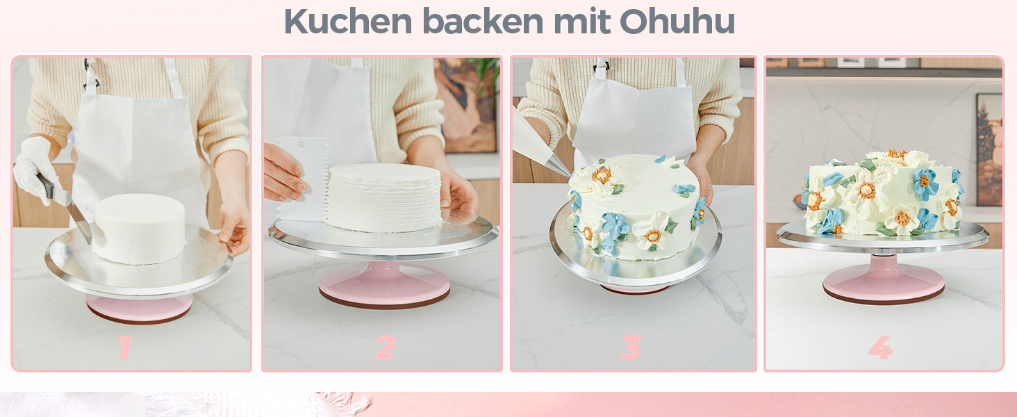 Ohuhu Поворотна платформа для тортів 30 см, алюмінієва, рожева | Підставка для декорування тортів