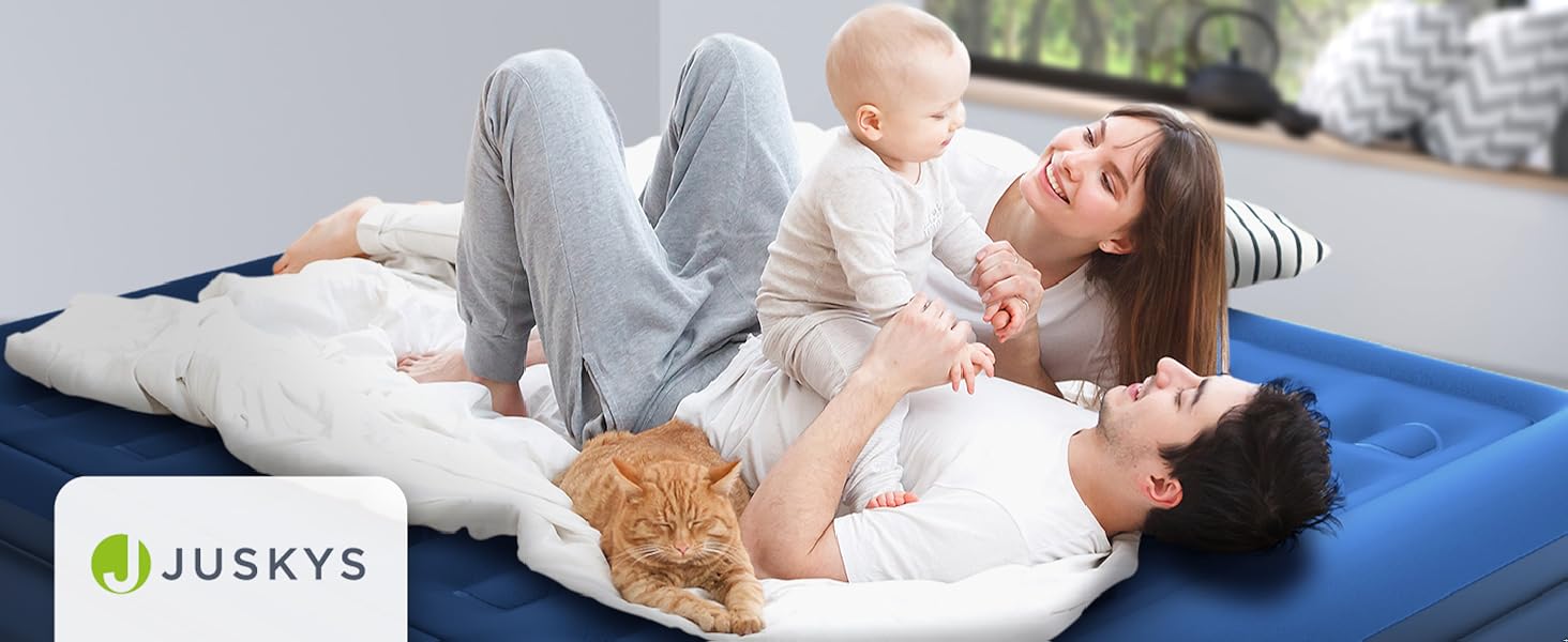 Надувний матрац Juskys самонадувний 150x200 см - двоспальний з вбудованим насосом - ідеально для гостей або кемпінгу - водонепроникний блакитний/білий (блакитний, двоспальний)