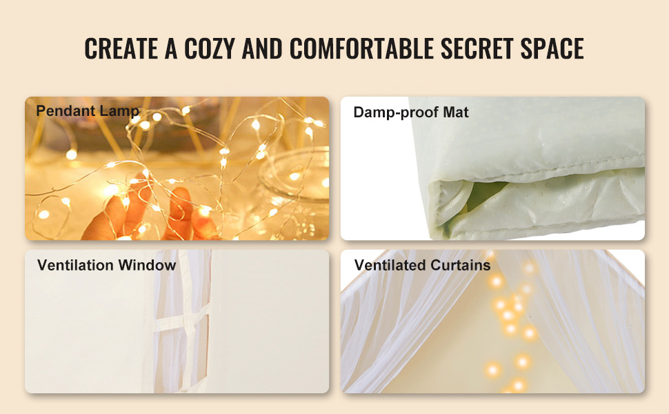 Дитячий намет VEVOR Tipi для дітей 1-5 років, складний намет з килимком та сумкою, з вікнами, для хлопчиків та дівчаток, бежевий (монгольський намет)