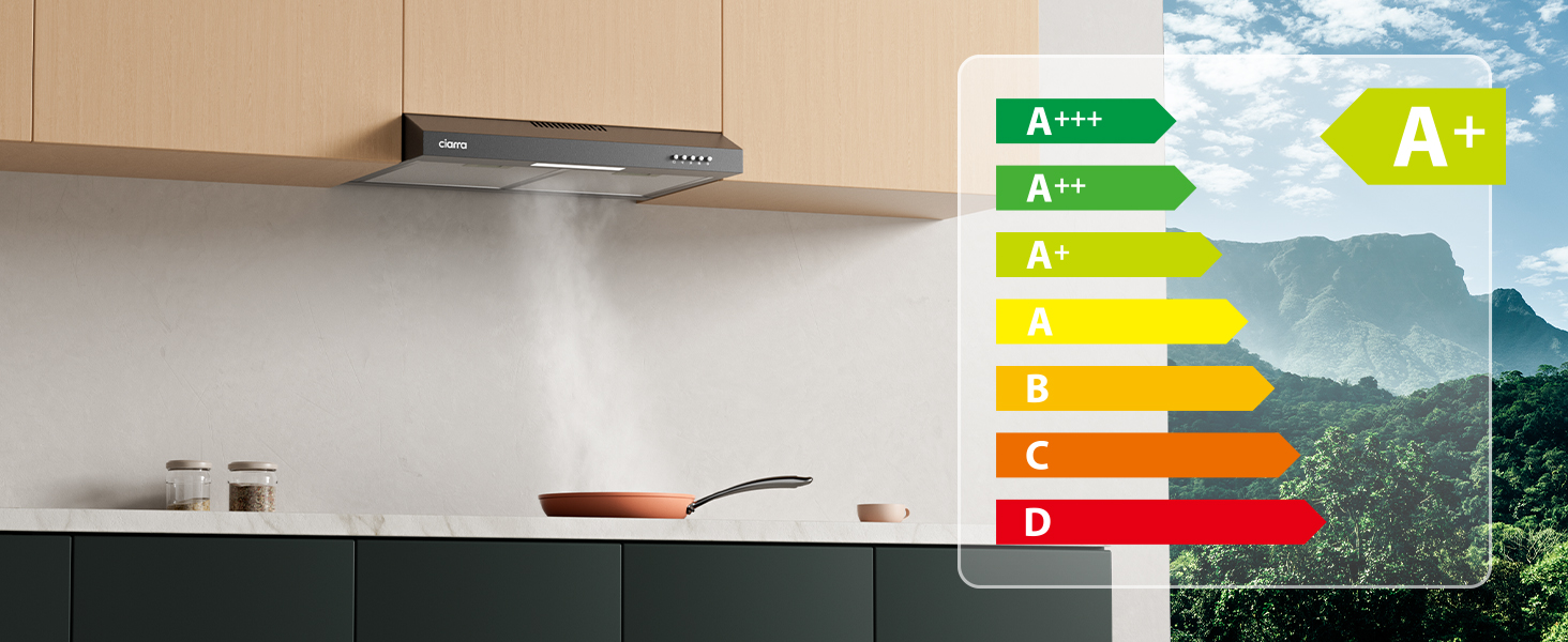 Витяжка кухонна CIARRA CBCB6906D 60 см, вбудована плоска, клас A++, продуктивність 391 м³/h, LED-підсвічування, режим рециркуляції та відводу, чорна