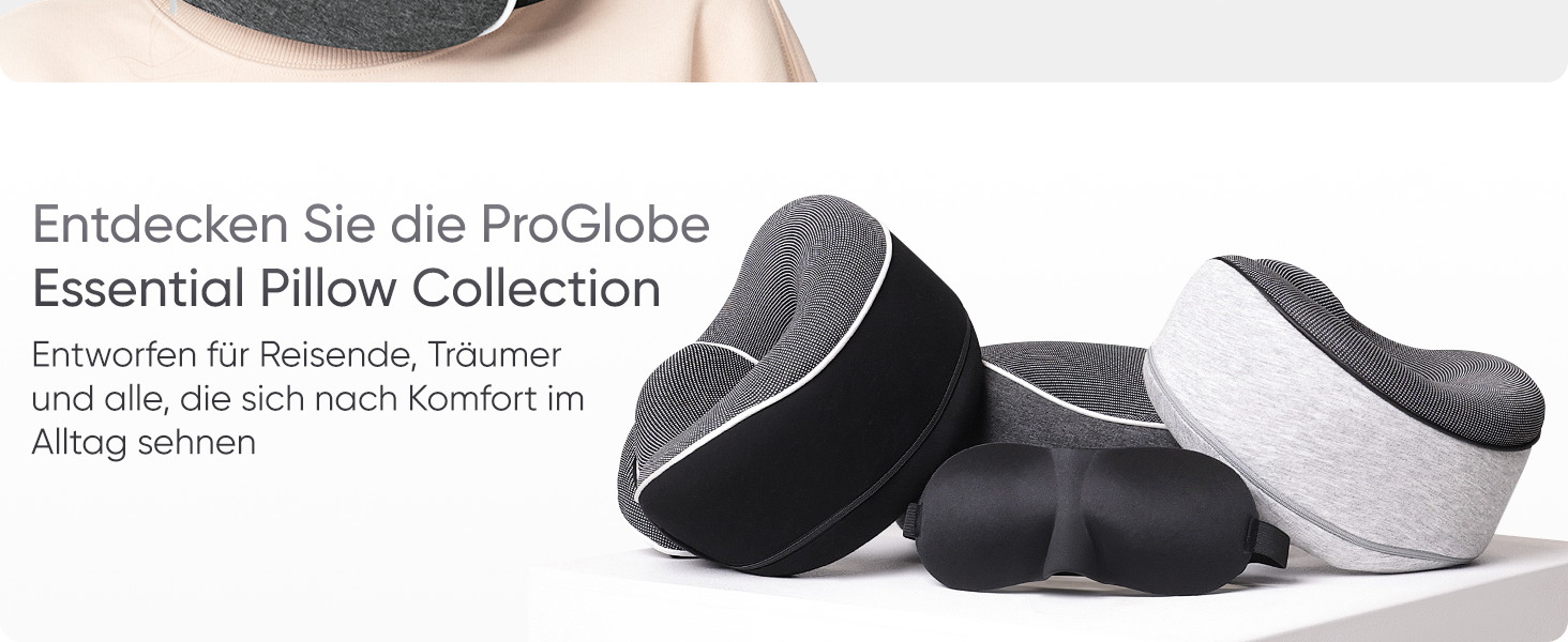 Подушка для подорожей Proglobe з Memory Foam, ортопедична, сіра. З маскою для сну та чохлом.
