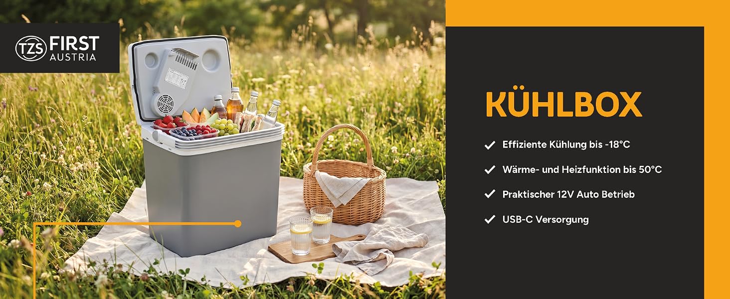 Автомобільний холодильник First Austria Thermoelektrische Kühlbox 32л 230V/12V USB-C PD 3.0 Сірий для авто та кемпінгу