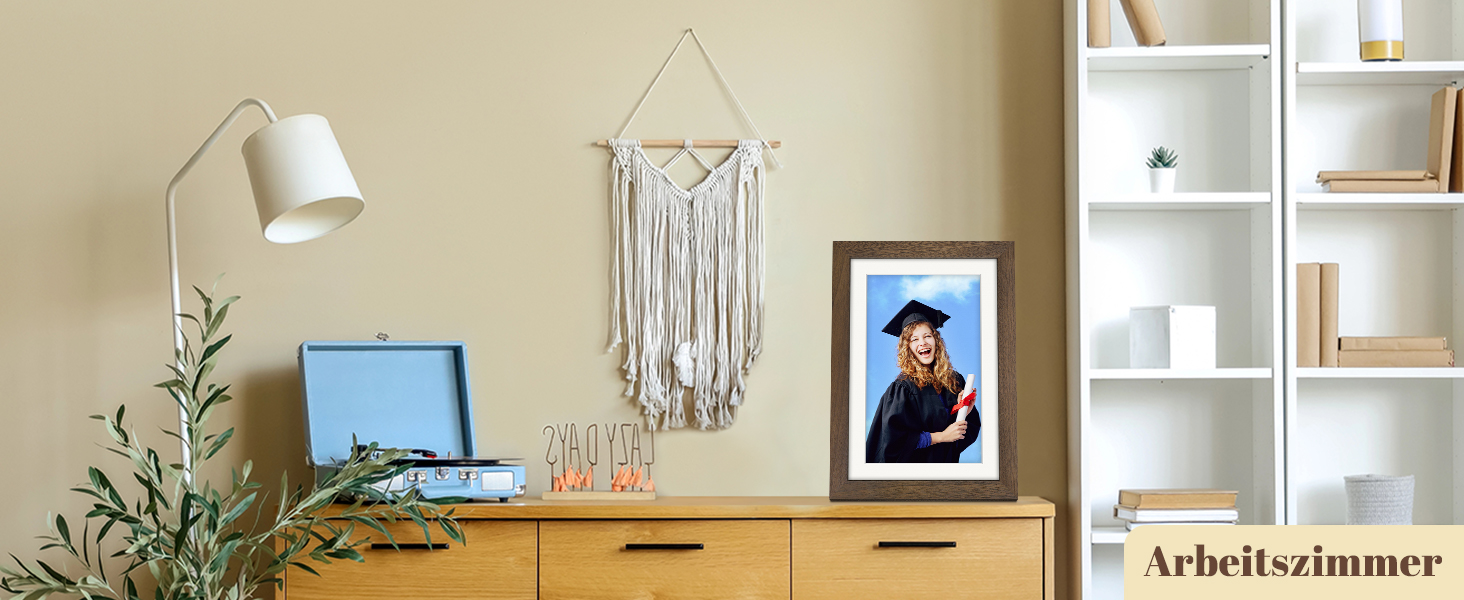 Цифровий фоторамка Eptusmey 10.1 дюймів з Wi-Fi, дерев'яний корпус з дуба, 32GB, HD IPS сенсорний екран 1280x800, відтворення фото/відео через Uhale APP, подарунок для чоловіків та жінок, колір A-Білий