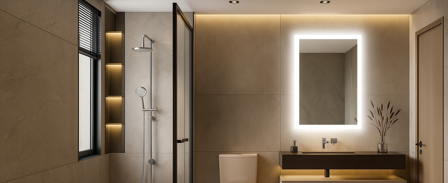 Дзеркало для ванної кімнати з підсвічуванням LED, антизапар, 2 кольори світла (3000K/6500K), вимикач-клавіша, прямокутне, 45 x 60 см