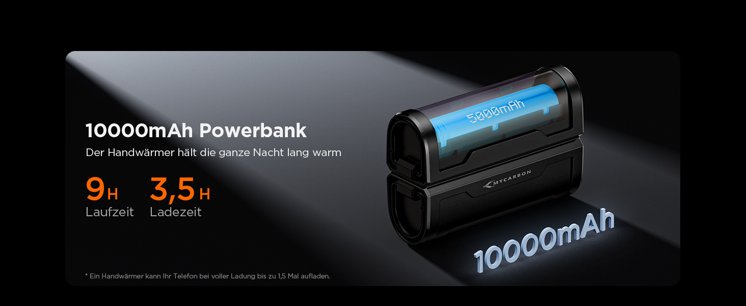 Електричний грілка для рук MyCARBON 10000 mAh USB-C, 9 годин роботи, 3 режими, багаторазовий, для жінок та чоловіків, подарунок для кемпінгу, туризму, гольфу