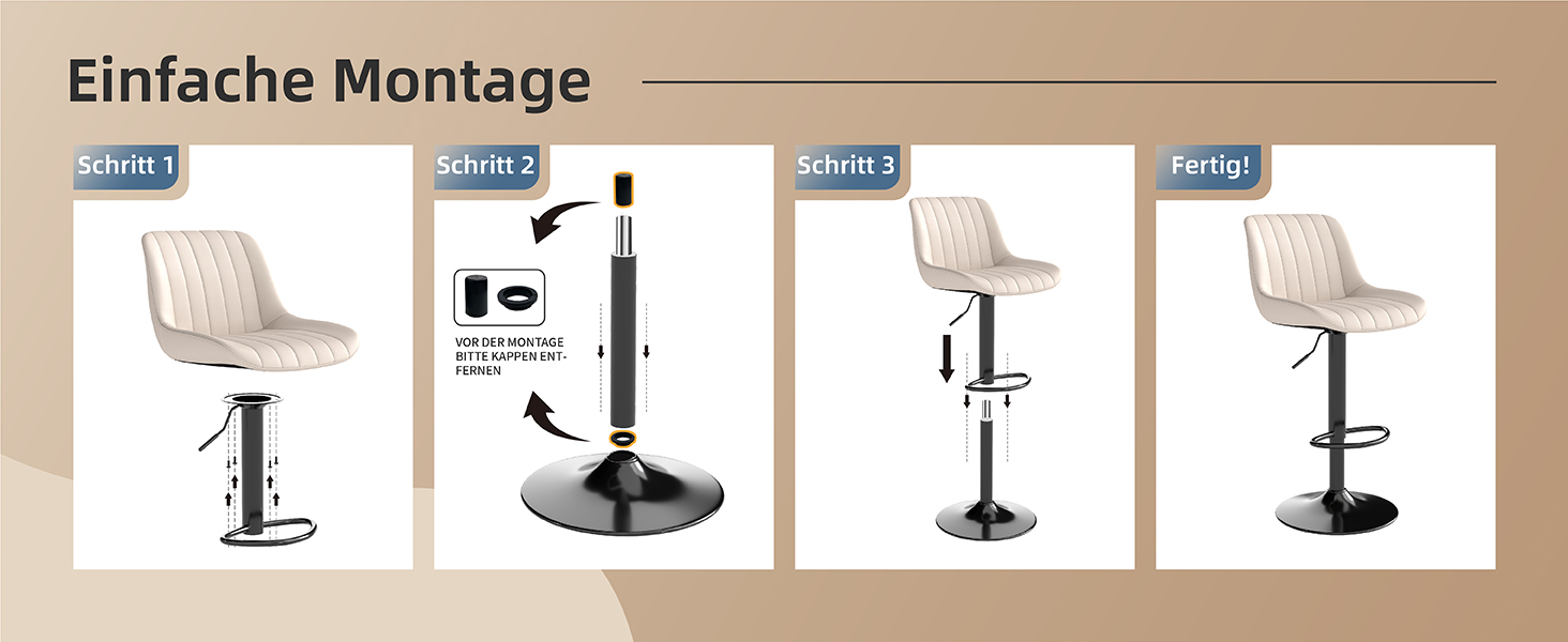 Набір з 2 барних стільців Youhauchair, обертаються, регульована висота, PU-шкіра, бежевий