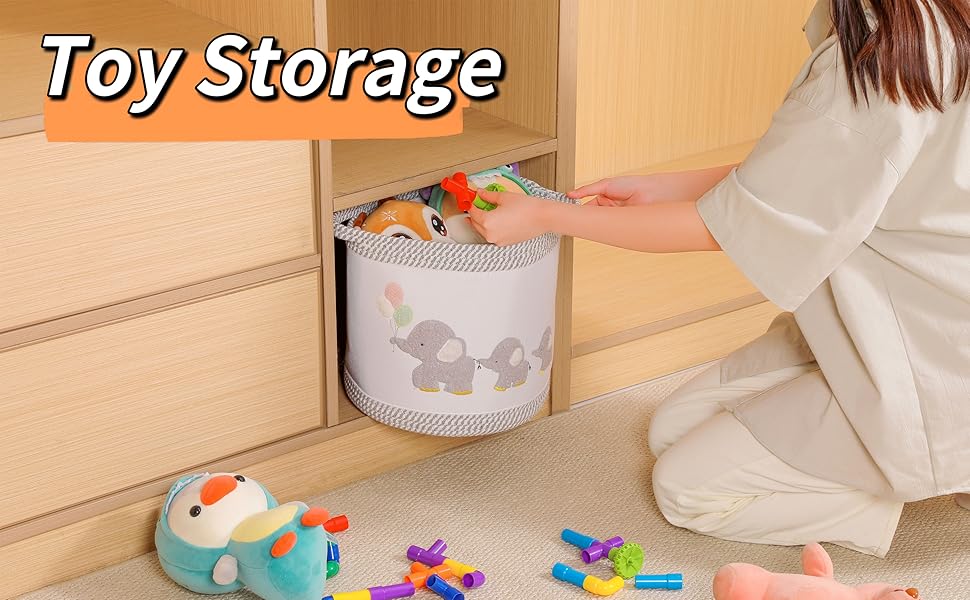 Набір кошиків для зберігання 3 шт. з плетіння, дитячі кошики для іграшок, білизни, складний органайзер для дитячої кімнати, для іграшок, одягу, м'яких іграшок, місткі та надійні кошики (Сірий слон)