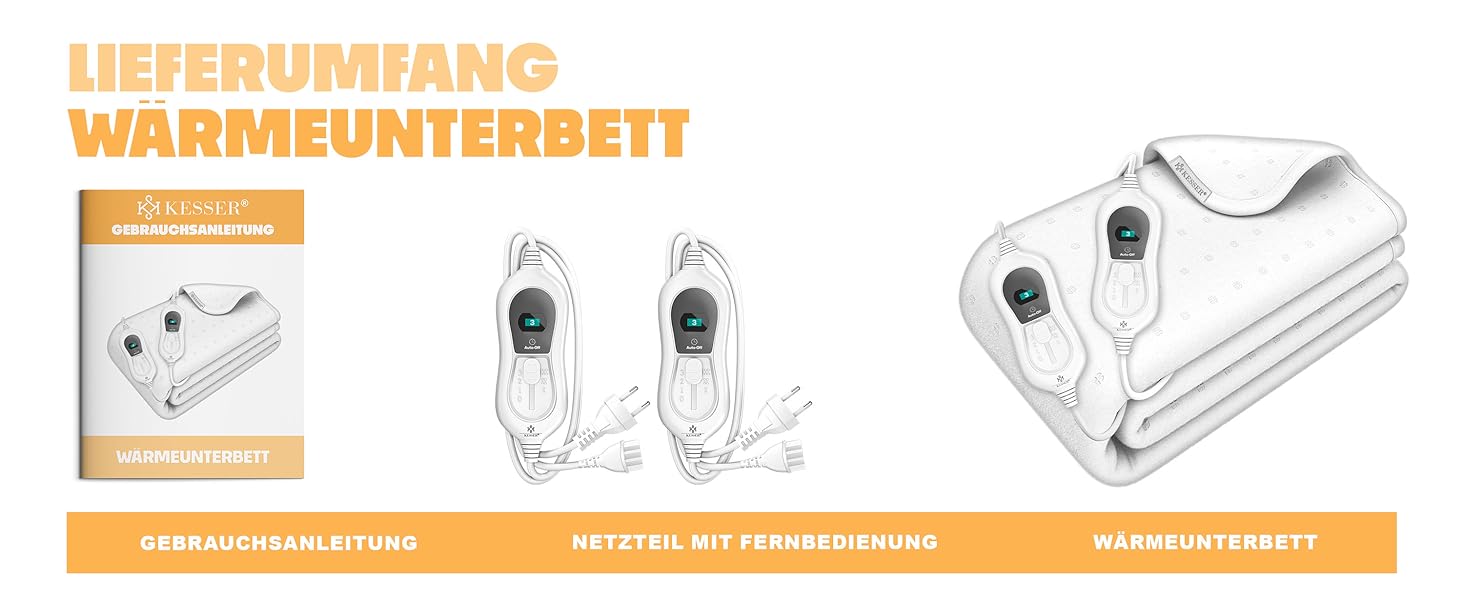 Електрична ковдра KESSER® з двома зонами нагріву 160x140 см з автовимкненням та пультом керування | 3 режими температури | Підкладка під ковдру | Тепла ковдра з м'якого флісу білого кольору 160x140 см без візерунка