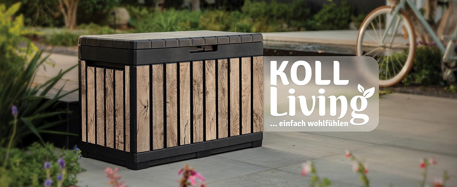 Садова скриня Koll Living Kentwood 190л з сидінням, дерев'яний стиль, водонепроникна, для подушок, інструментів, іграшок