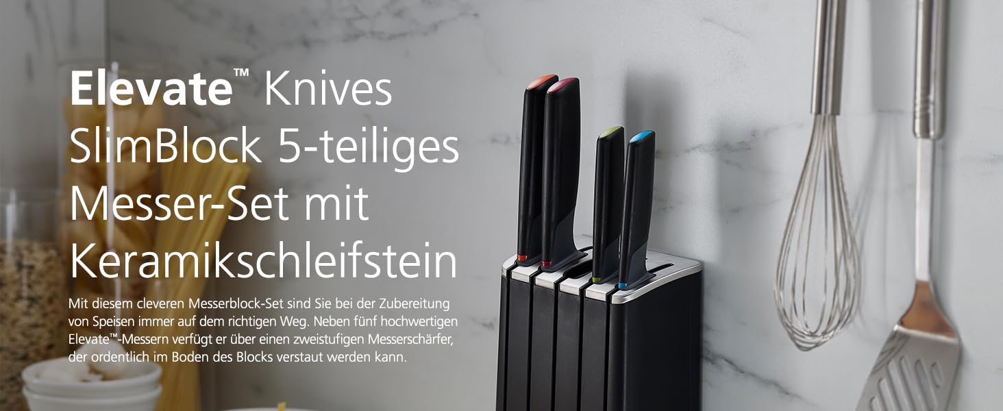 Набір ножів Joseph Joseph Elevate SlimBlock 5 шт. з точилкою - Чорний пластик