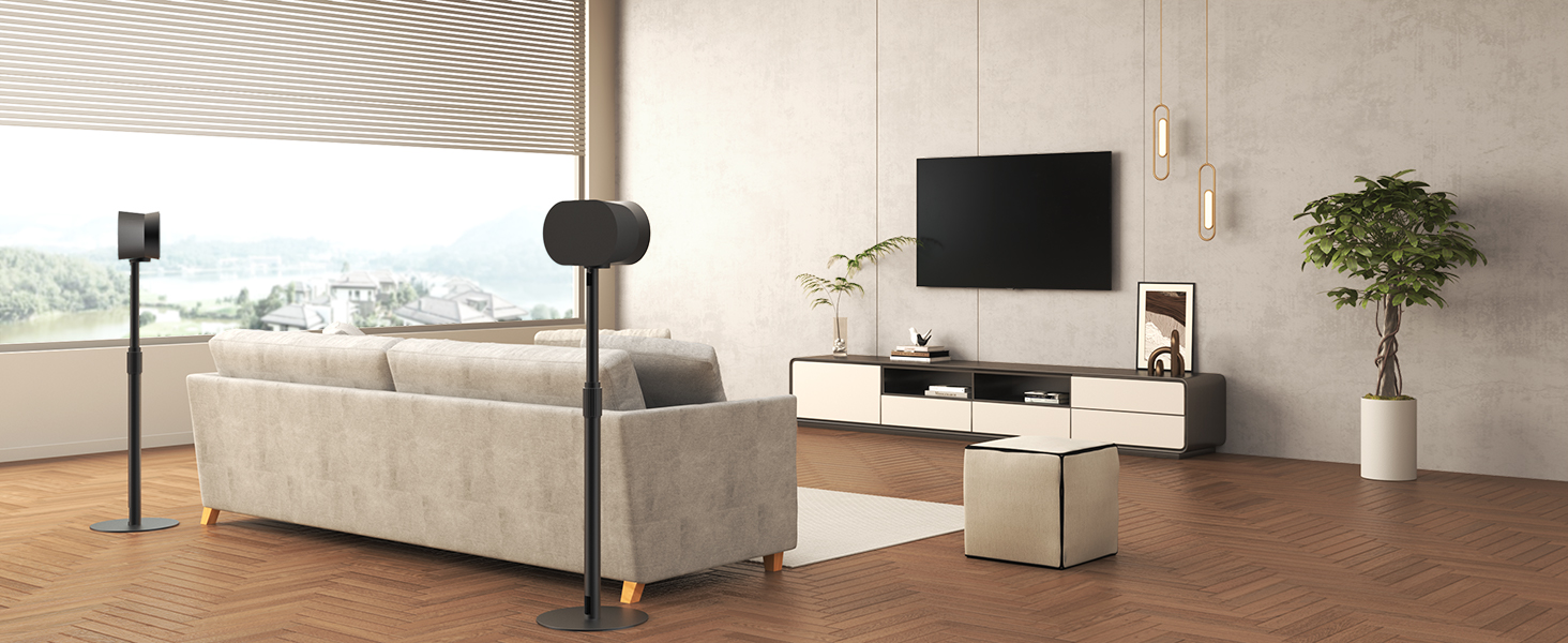 Підставка для колонок Sonos Era 100 та 300, регульована висота (68,2-106,8 см), з інтегрованим кабельним менеджментом, стабільна металева конструкція (5 кг вантажопідйомність), 1 пара (2 шт), чорний