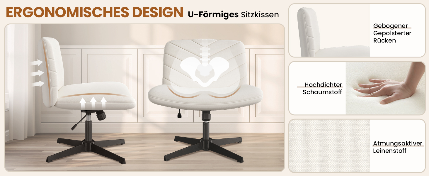 Офісний стілець Yaheetech з роликами, регульована висота, широке сидіння, середня спинка, стілець для шиття, для офісу та спальні (Бежевий)