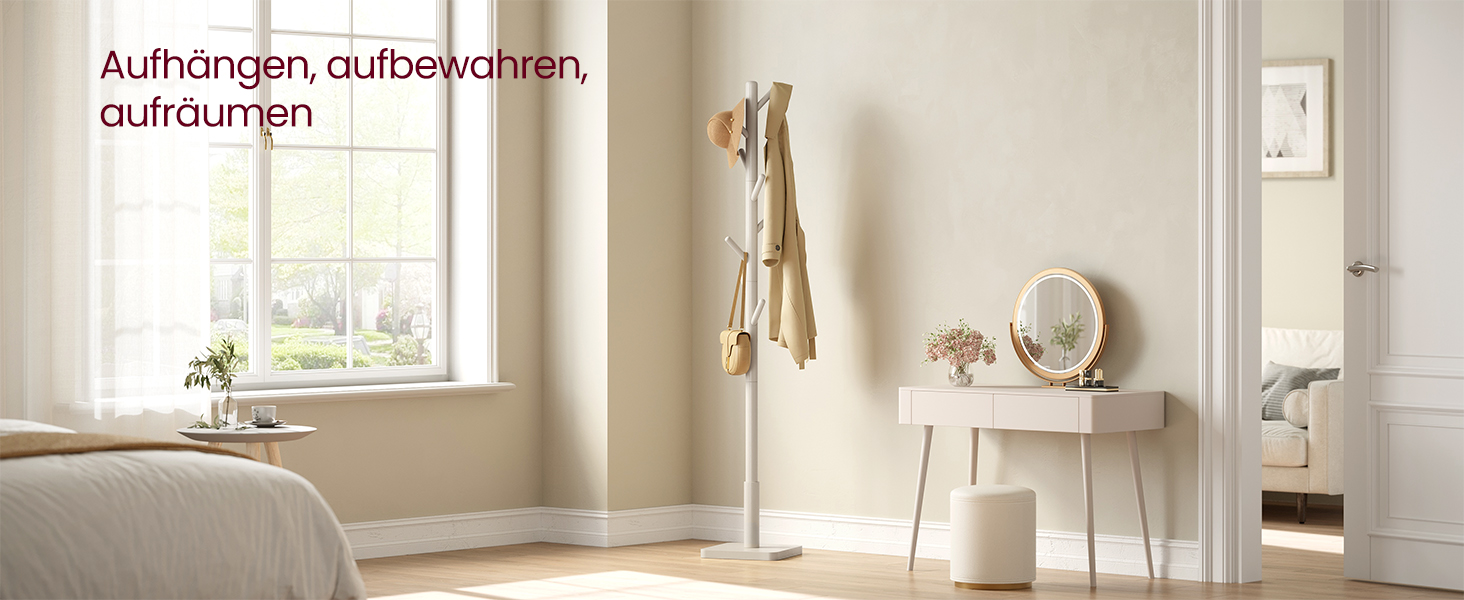 Стійка для одягу VASAGLE, дерев'яна, з 8 гачками, для передпокою, RCR010B01 (Капучино-бежевий)