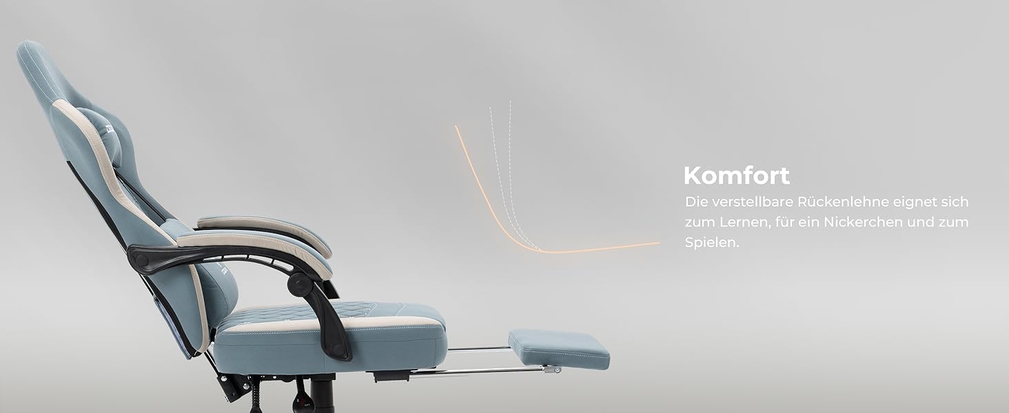 Ігровий крісло Dowinx з тканинною оббивкою, гелевою подушкою та пружинним блоком, ергономічний офісний крісло з підніжкою, крісло-масажер для геймерів, для дорослих (Блакитний)