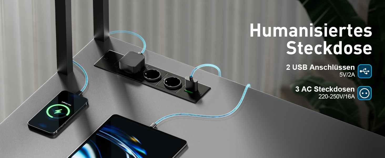 Ігровий стіл HLONONE з LED підсвічуванням, L-подібний кутовий стіл з 3 розетками та 2 USB, реверсивний, з підставкою для монітора та полицею, 150 x 100 см, сірий