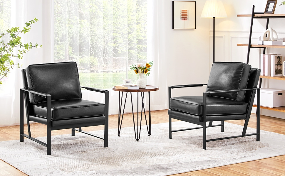 Крісло-реклакс Yaheetech з металевим каркасом та штучною шкірою, чорне (1 шт.)