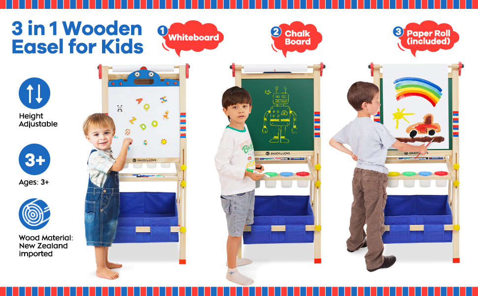 Дитяча мольберт Kinder Staffelei з двома сторонами, регульована висота, з роликом для паперу, аксесуари, підставка для речей (робот)