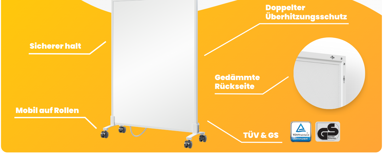 Інфрачервовий обігрівач BR Bringer Standgerät 1200W - Економний, мобільний, з гарантією 5 років, німецька якість (білий)