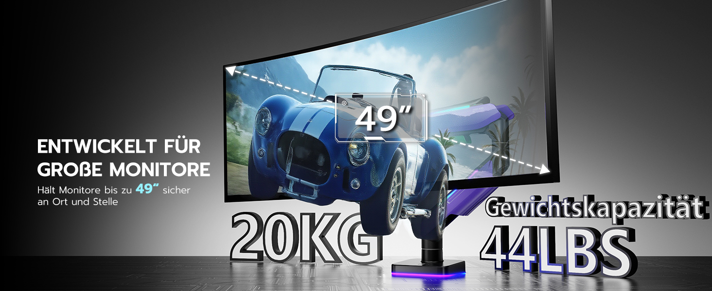 Кріплення для монітора ARES WING Gaming – для моніторів 17-49 дюймів, RGB, витримує до 20 кг, VESA 75/100 мм (фіолетовий)