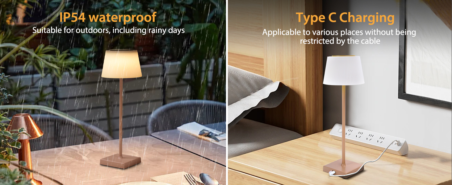Aigostar LED акумуляторна настільна лампа бездротова, торшер з сенсорним керуванням, 3 режими кольору, IP54 вологозахист, для дому та саду (Світло-коричневий)