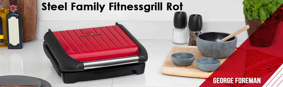 Контактний гриль George Foreman Family Steel Rot (28x17 см) - для 5 порцій, для м'яса, риби та овочів, Паніні та сендвічі, зменшує жир до 42%
