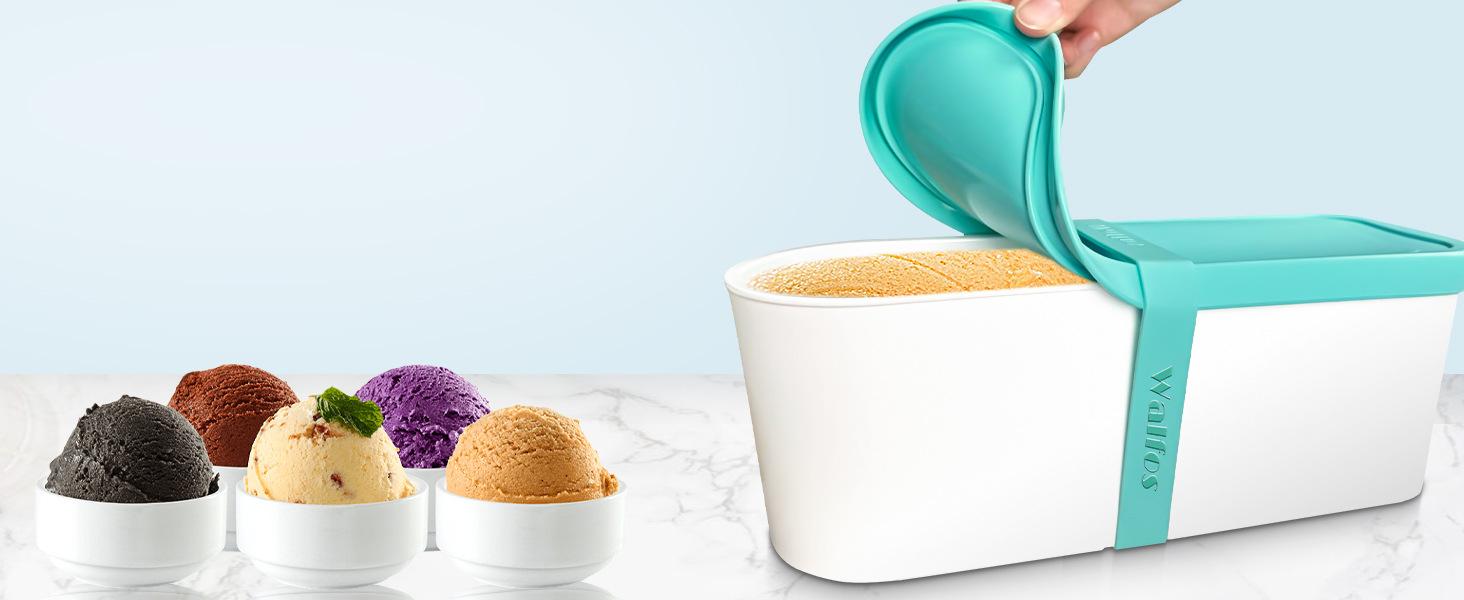 Контейнер для морозива Walfos® 1.5л, 2 шт., багаторазовий, з силіконовою кришкою, для домашнього морозива та йогурту, штабельовані