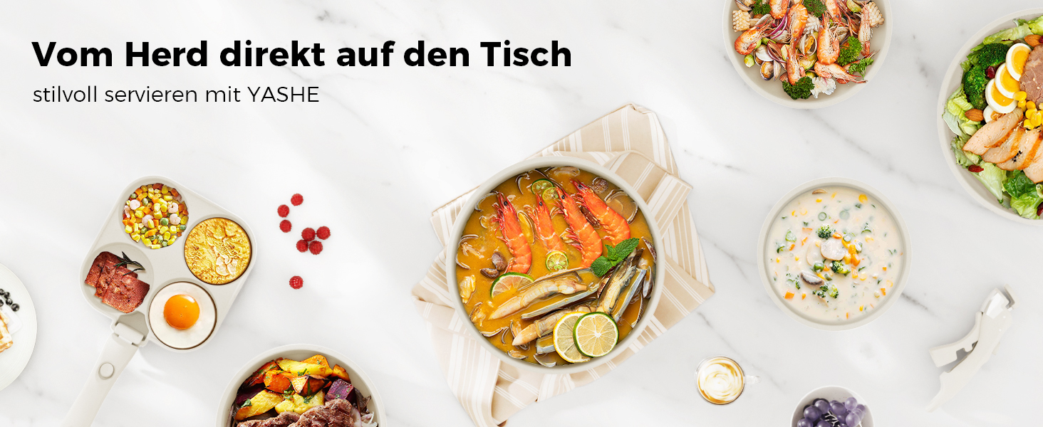 Набір посуду YASHE 20 предметів: каструлі та сковорідки з знімними ручками, антипригарне покриття, індукційний, до 230°C, для миття в посудомийній машині, сірий та білий