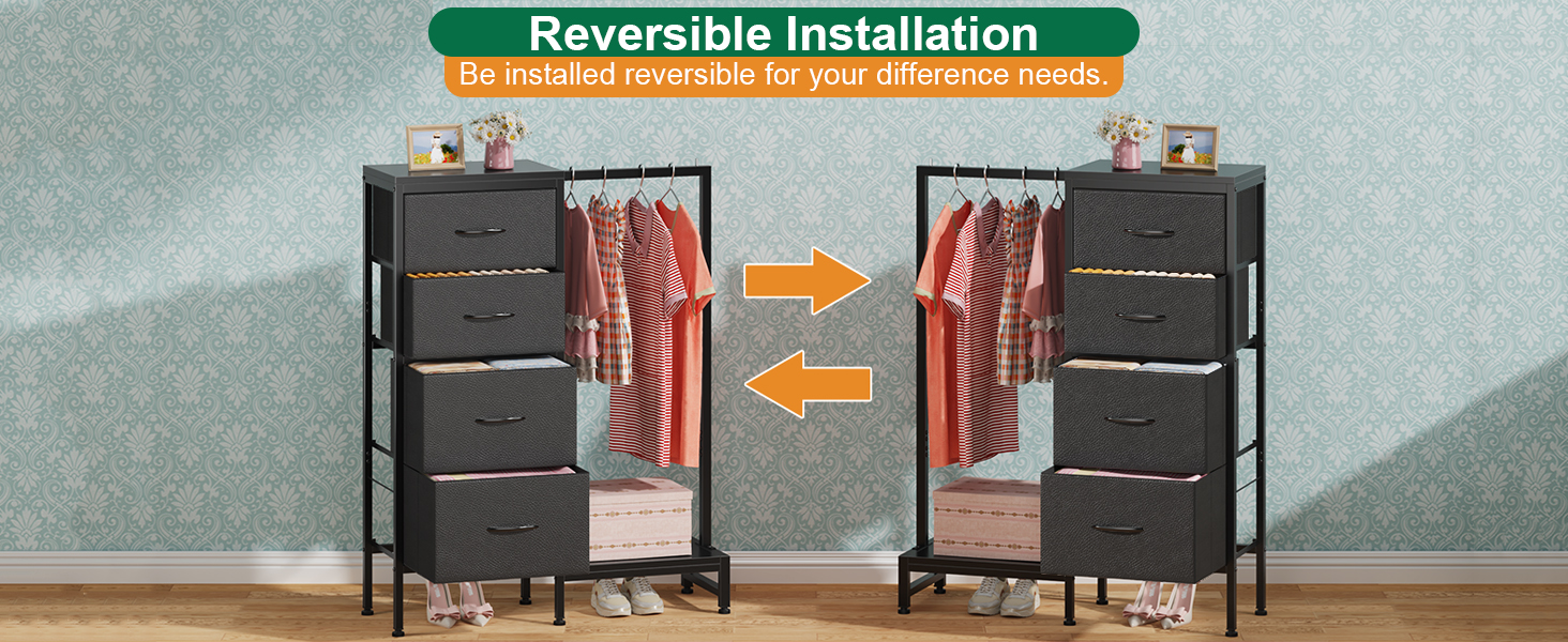 Комод 111 см з 4 висувними ящиками з тканини, шафа для одягу, комод для спальні, вітальні, коридору, чорний (30T x 76.5B x 111H см)