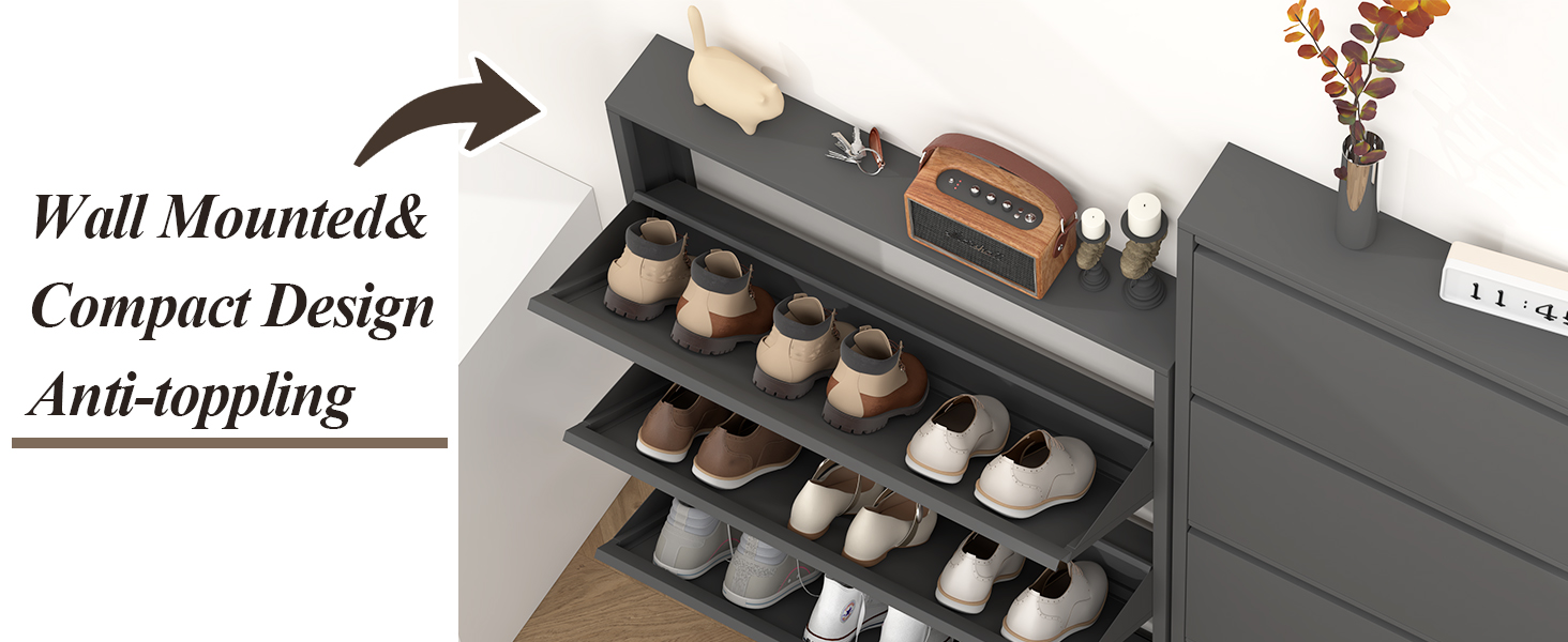 Чорний настінний органайзер для взуття GREATMEET з 4 висувними ящиками, вузький, для передпокою