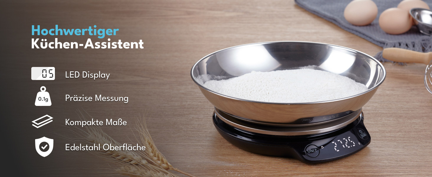 Кухонні ваги LEBENLANG з мискою - до 5 кг | Ідеально для випічки | Цифрова кухонна вага