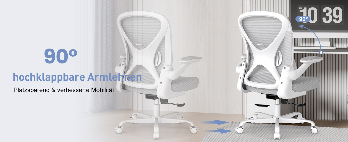 Ергономічне крісло для офісу ZZH з сітчастою спинкою, регульованою поперековою підтримкою та підйомними підлокітниками, дихаючий комп'ютерний стілець для дому з обертанням на 360° та регулюванням висоти, сірий