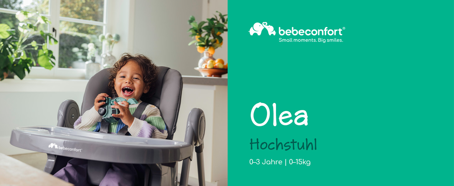 Дитячий стільчик Bebeconfort Olea, 0-3 роки, до 15 кг, регульований, 9 положень висоти та 3 положення для відпочинку, легко миється, з колесами, складаний, сірий