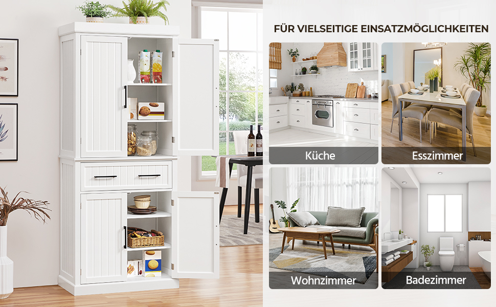 Шафа для зберігання Yaheetech 183,5 см, кухонна шафа з регульованими полицями та 2 шухлядами, багатоцільова шафа для дому, буфет для їдальні, велика, біла