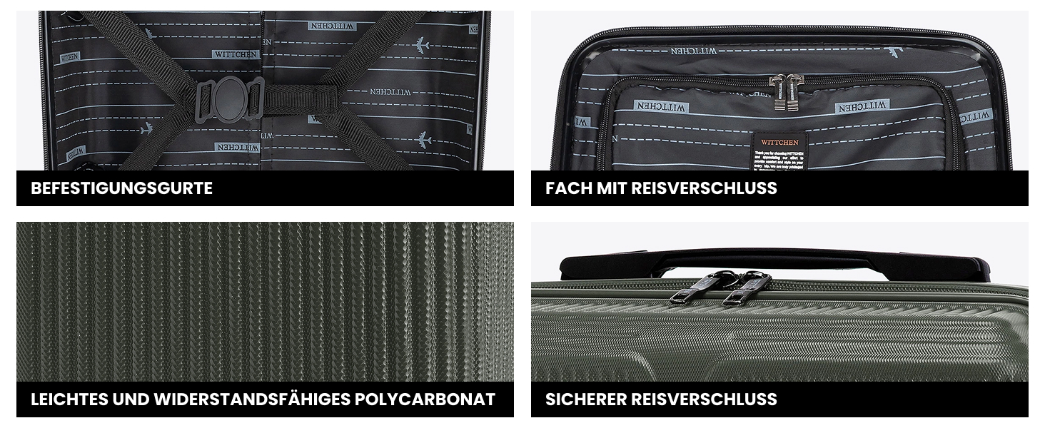 Валіза велика Wittchen Stripes Line XL (76.5x50x29 см) — Жорстка пластикова валіза-тролей ABS 96 л, 4 колеса 360°, кодовий замок, колір Khaki (з косметичкою S)