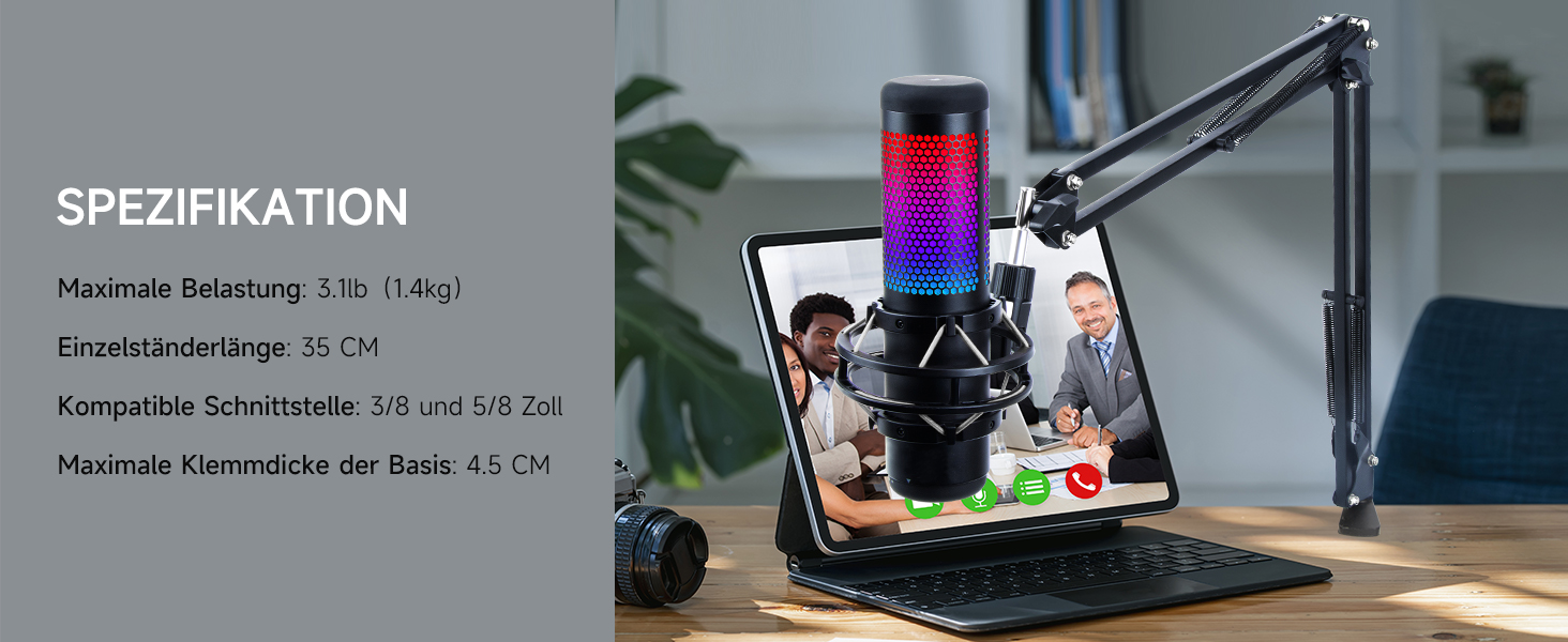 Універсальний пантограф для мікрофона YOUSHARES для HyperX QuadCast S/2S, Blue Yeti, Rode PodMic, Razer Seiren V3 Mini — стрімінговий тримач для геймінгу та подкастингу, чорний