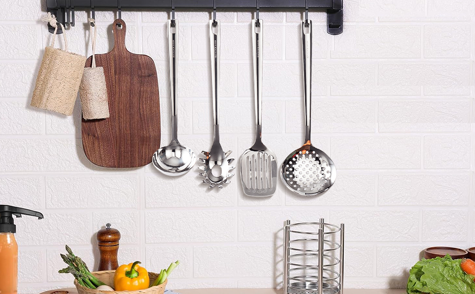 Набір кухонного інвентарю з нержавіючої сталі, 4 шт. Лопатки, ложки, лопатки для воку, кухонний інвентар (безпечний для миття в посудомийній машині)