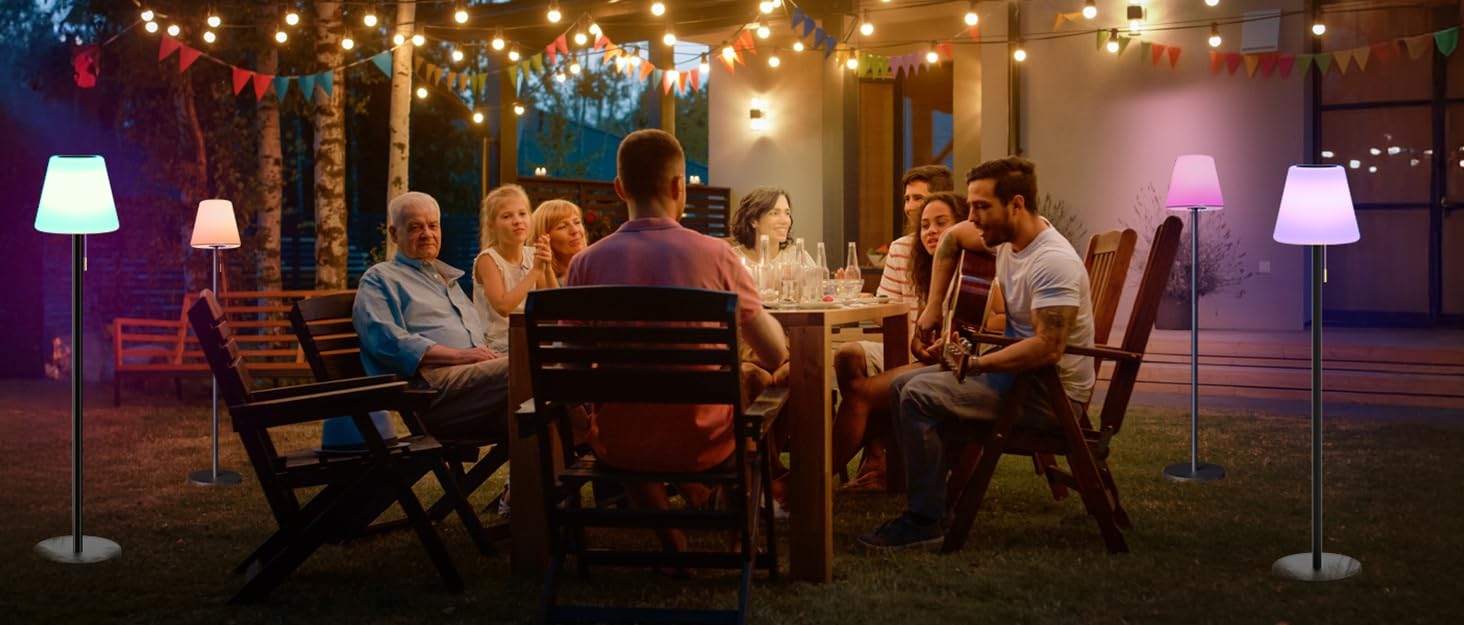 Сонячна LED стійка лампа для вулиці з акумулятором, димуванням, теплим білим та RGB світлом, з датчиком світла, водонепроникна для тераси