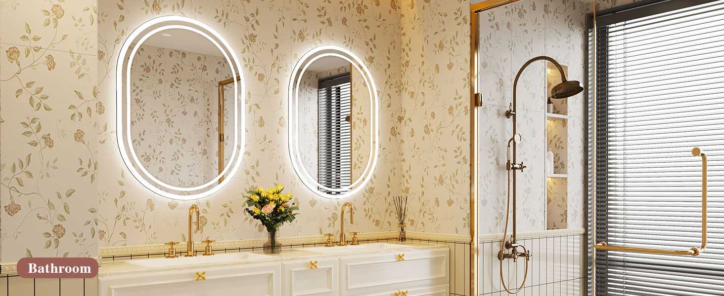 LED дзеркало для ванної кімнати Badspiegel з підсвічуванням, антизапар, сенсорне керування, регулювання яскравості, 3 кольори світла, овальне, 50x70 см